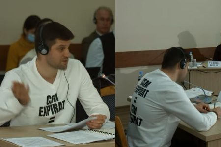 FOTO/ Judecătorul Alexei Paniș s-a prezentat în fața Comisiei Pre-vetting într-o haină pe care a scris: CSM expirat = CSM capturat