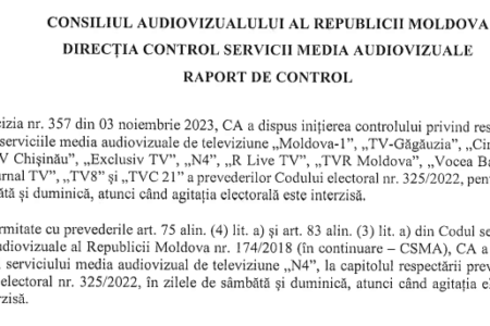 CONSILIUL AUDIOVIZU ALALUI AL REPUBLICII MOLDOVA D.357 din 3 noiembrie 2023